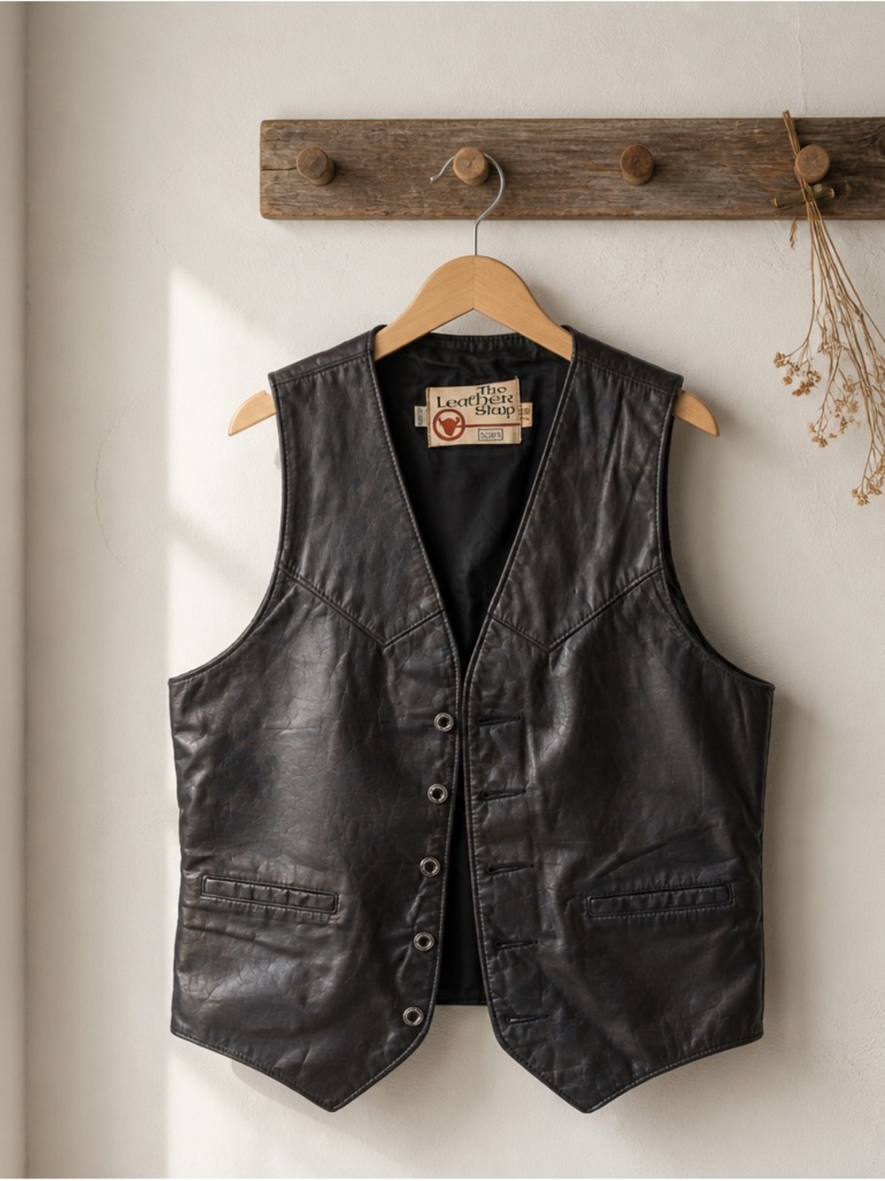 Vintage Sears Black Leather Button-Front Men's Vest